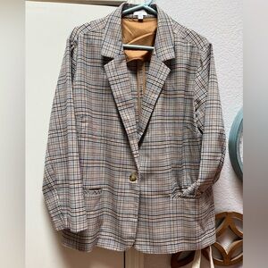 J.Jill XL women’s plaid blazer XL Fall Mustard Yellow Navy Cream Office Business